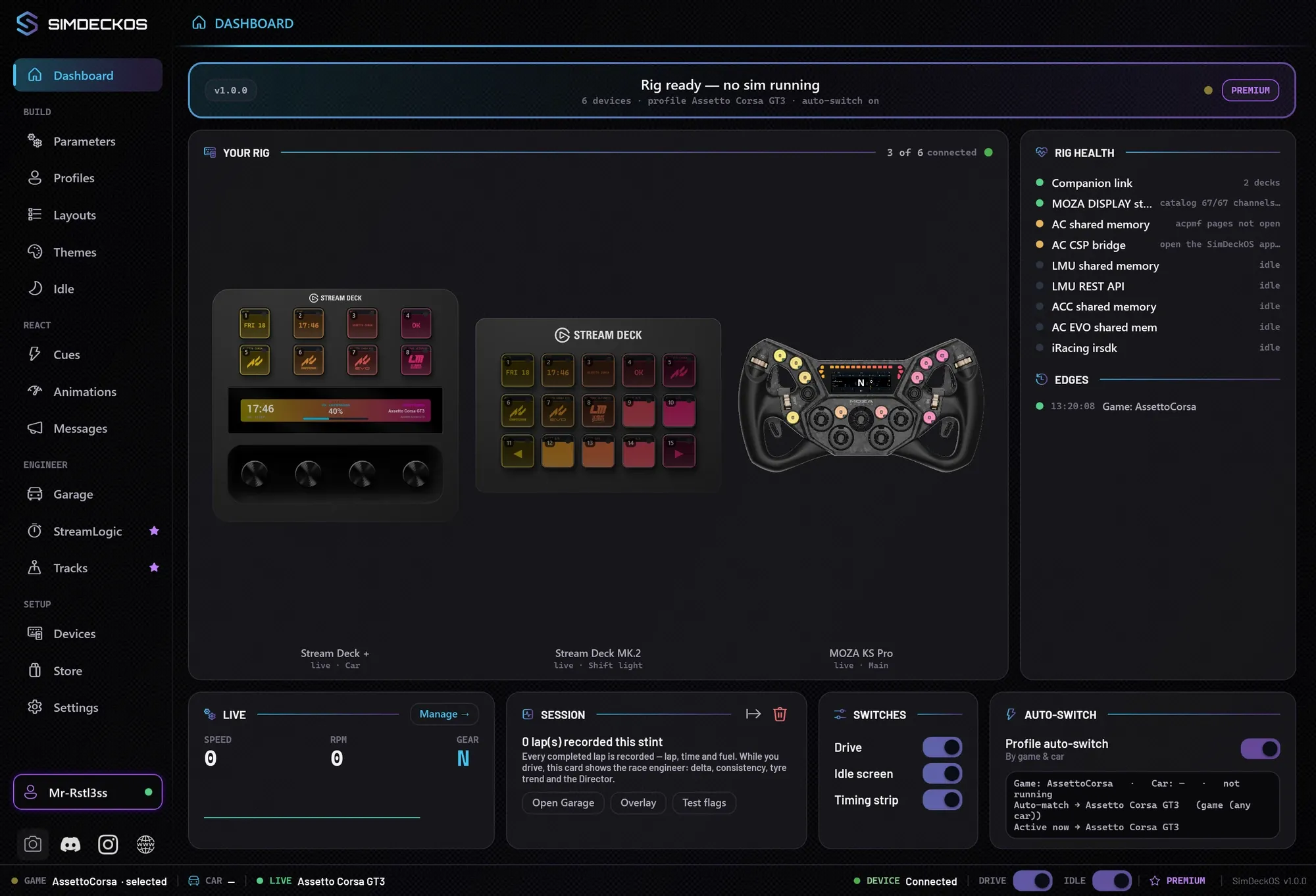 The SimDeckOS Dashboard page
