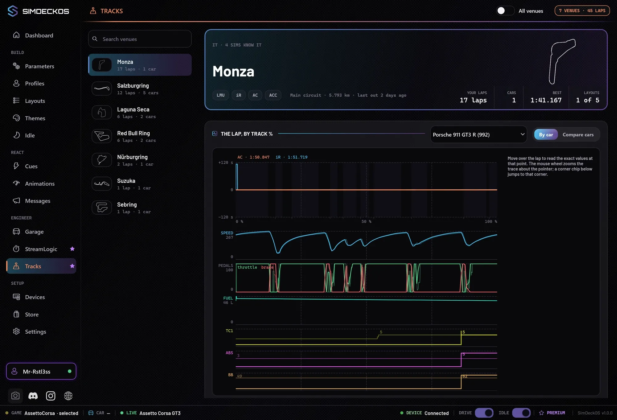 The SimDeckOS Tracks page